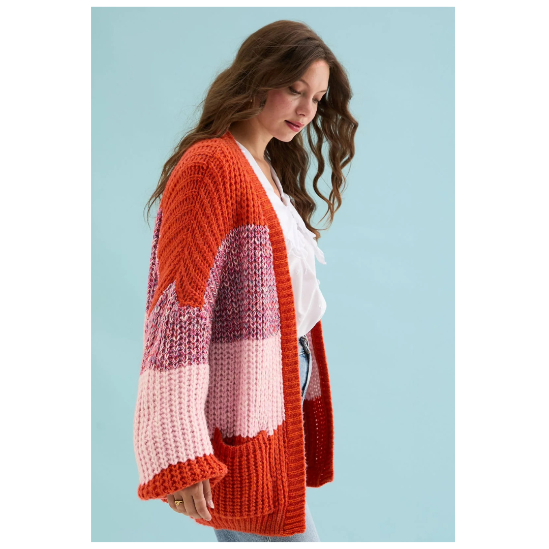 Cara and the Sky Janie Oversized Chunky Cardigan Orange Multi
