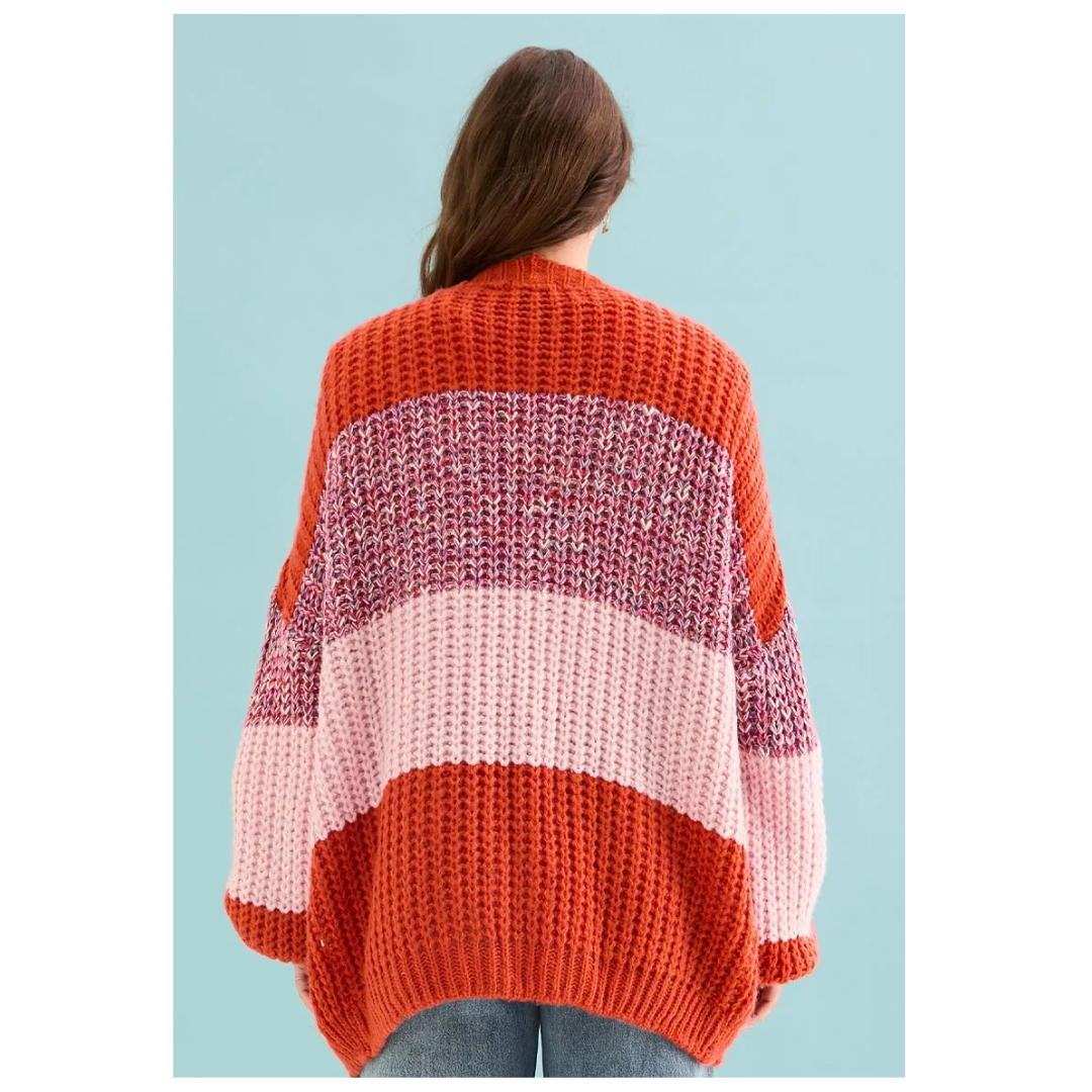 Cara and the Sky Janie Oversized Chunky Cardigan Orange Multi