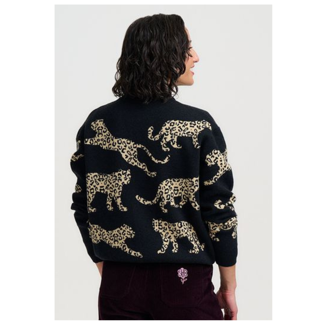 Sugarhill Brighton Solana Knitted Bomber Jacket Monochrome Leopard K0991