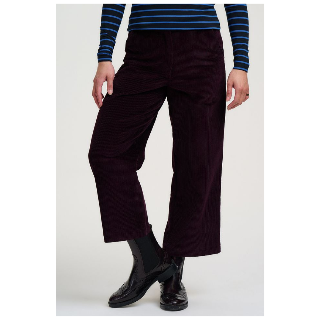 Sugarhill Brighton Lindley Cord Cropped Trousers Dark Plum TR1065