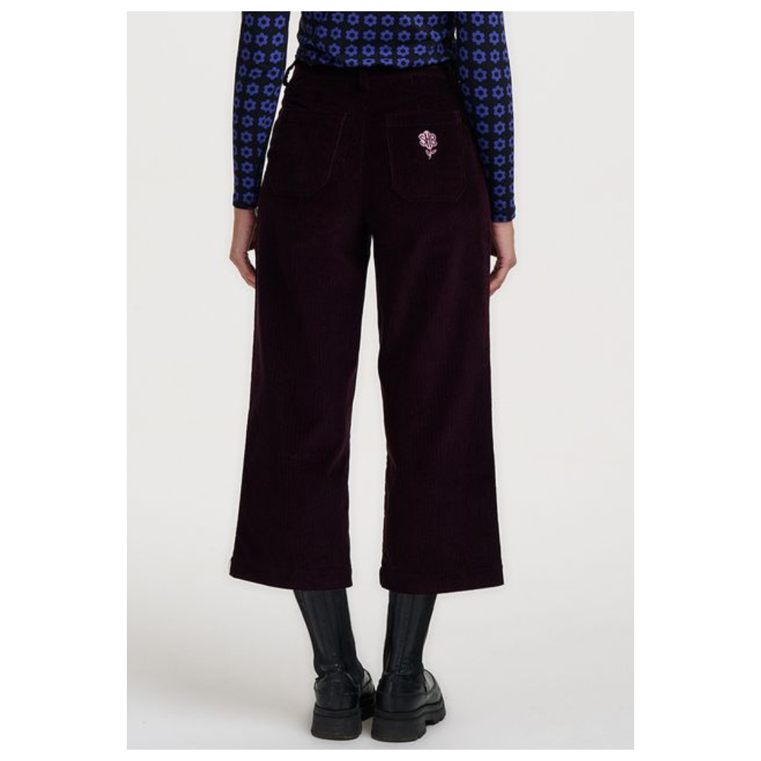 Sugarhill Brighton Lindley Cord Cropped Trousers Dark Plum TR1065