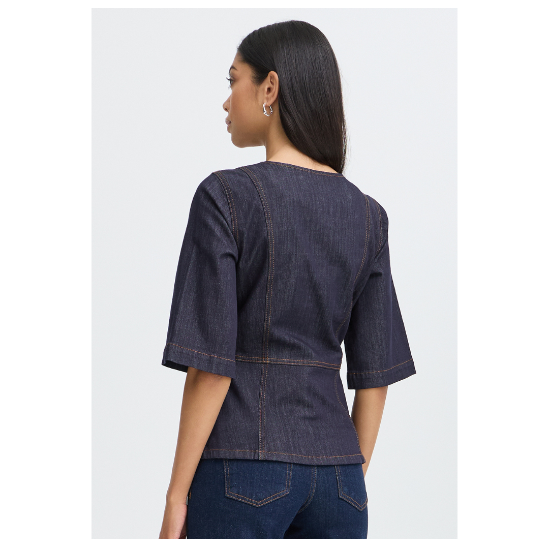 B Young Kanea Peplum Blouse Dark Blue Denim 20819355