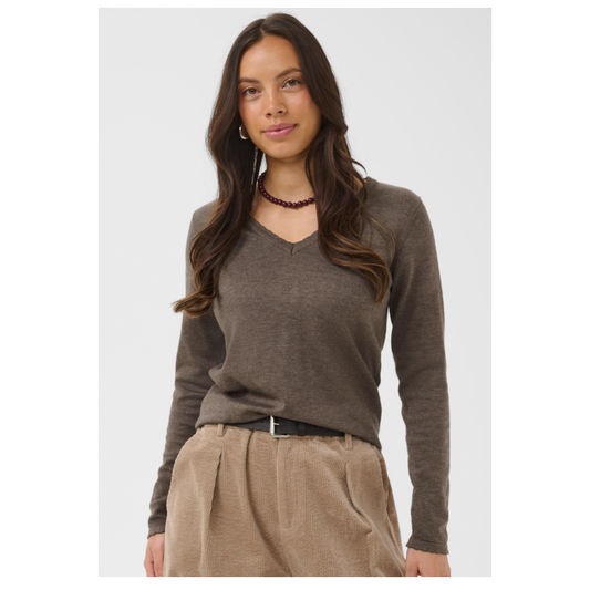 Mila V Neck Pullover Mink Melange 30513960