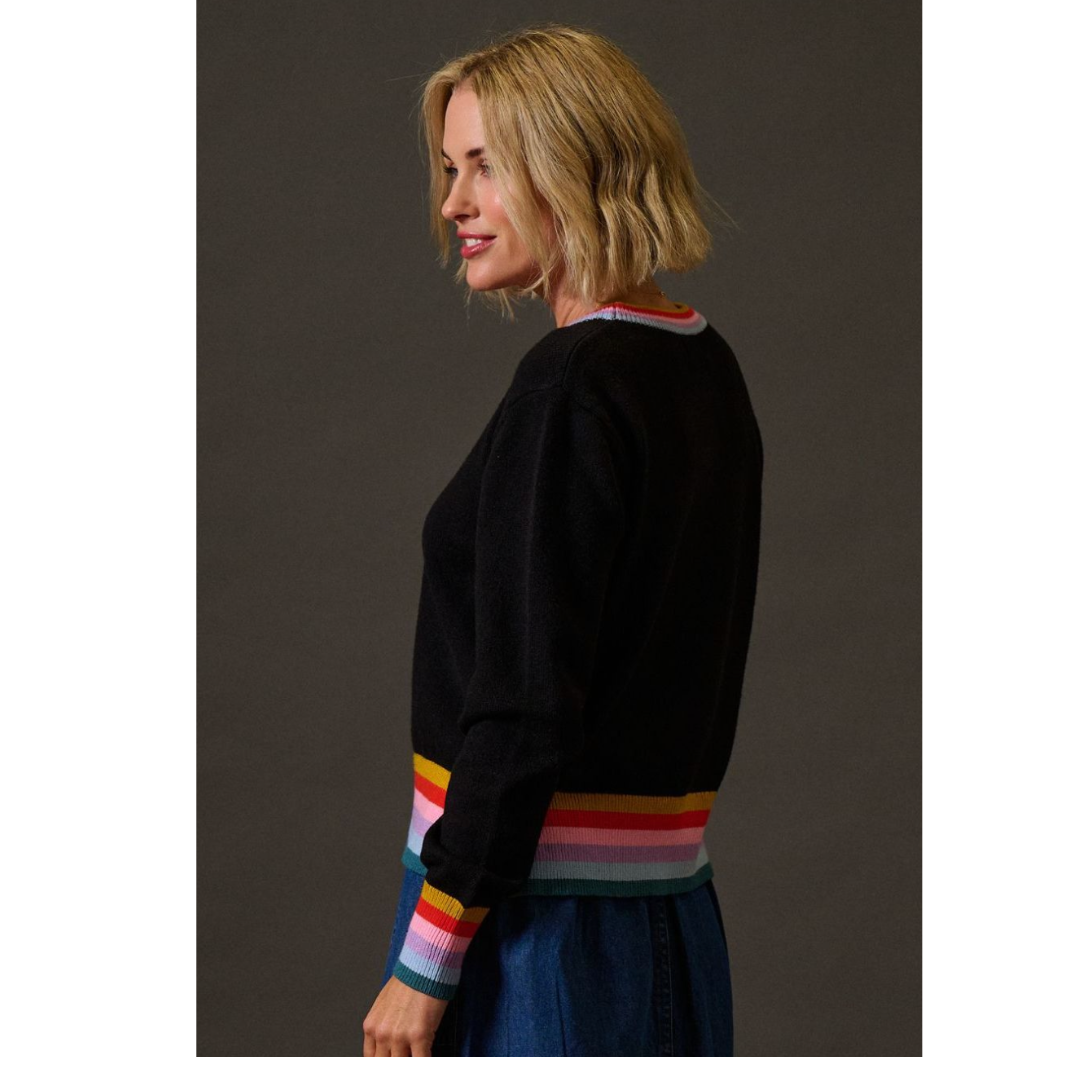Sugarhill Brighton Clare Jumper Black Rainbow Trim K0968