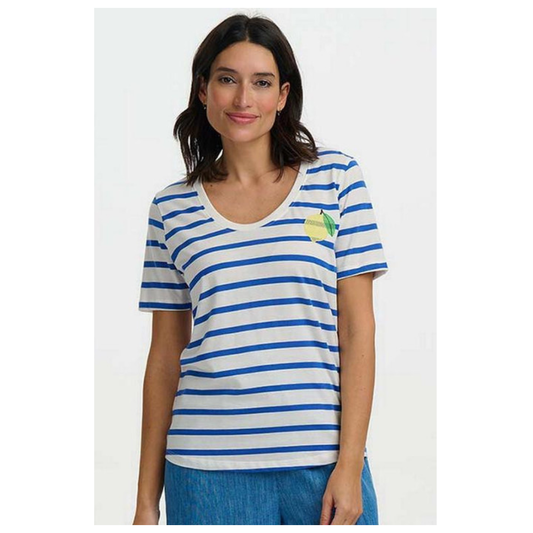 Sugarhill Brighton Sylvie Scoop T Shirt Blue/White T1041