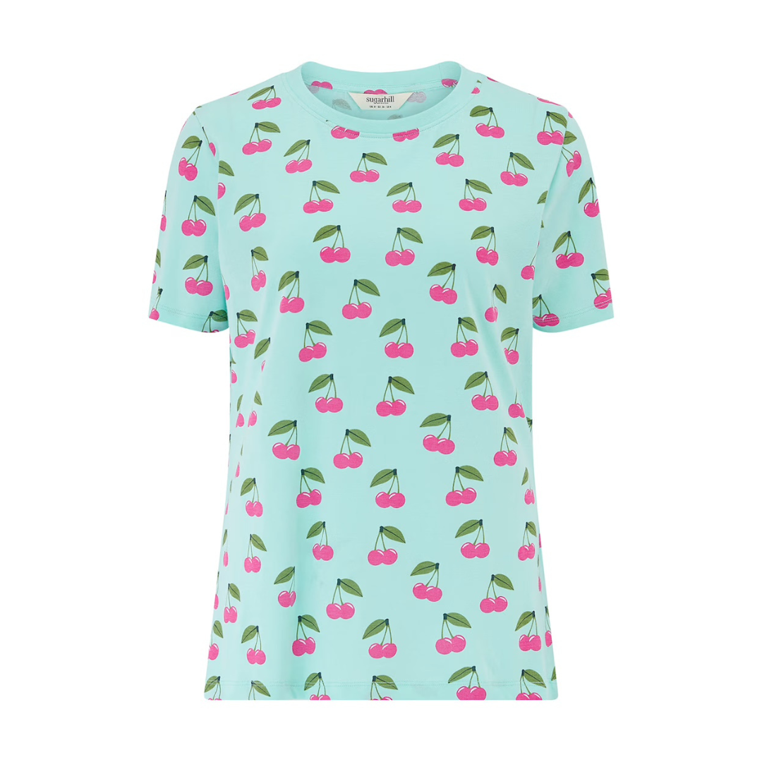 Sugarhill Brighton Maggie T Shirt Green Cherry Pop T1149