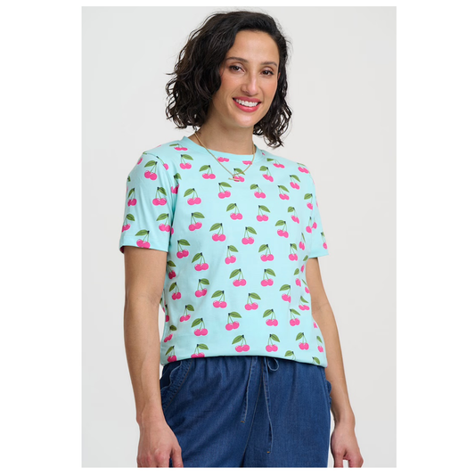 Sugarhill Brighton Maggie T Shirt Green Cherry Pop T1149