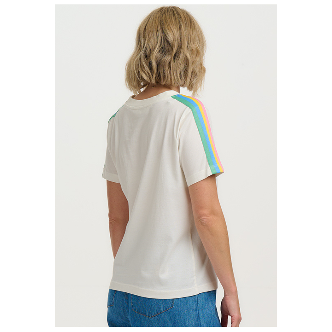 Sugarhill Brighton Macy T Shirt  Off White Rainbow T1125