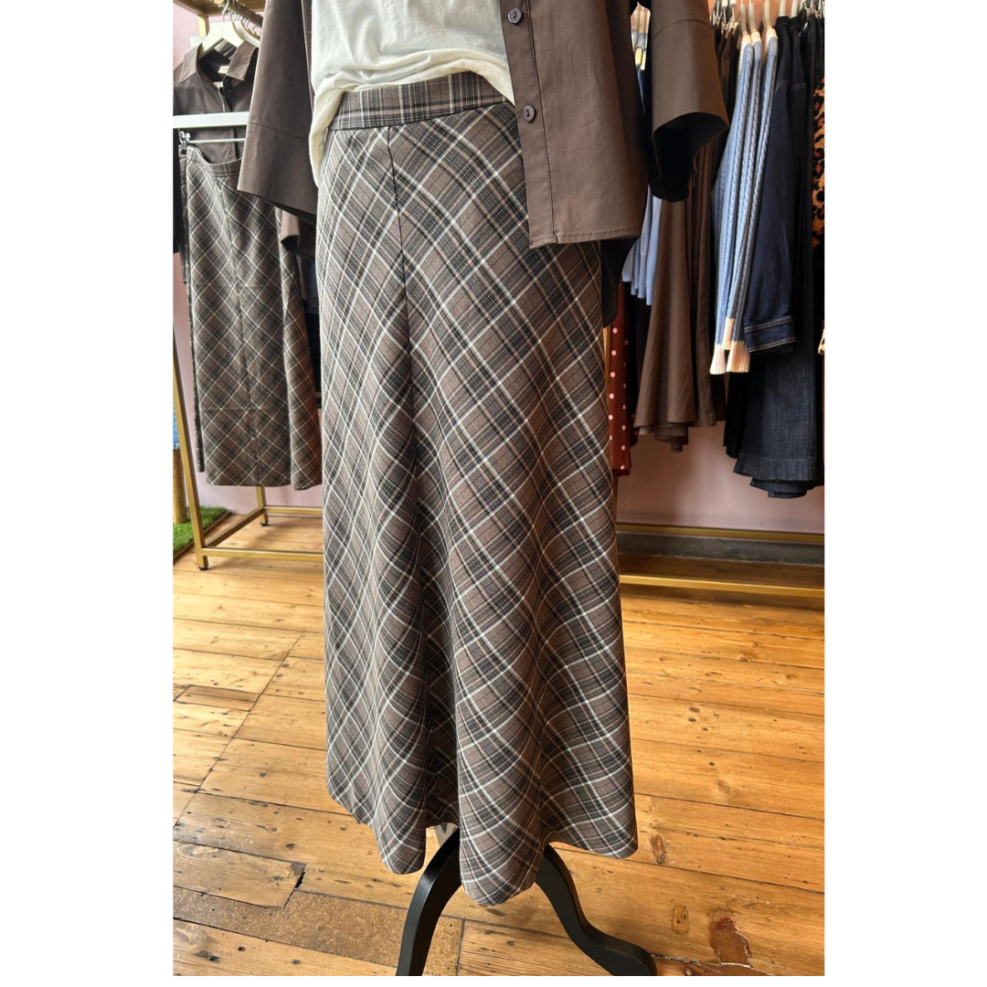 B Young Estolo Skirt Sepia Check 20819548 NO PIC