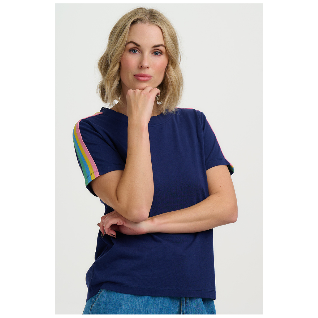 Sugarhill Brighton Macy T Shirt Navy Rainbow T1126