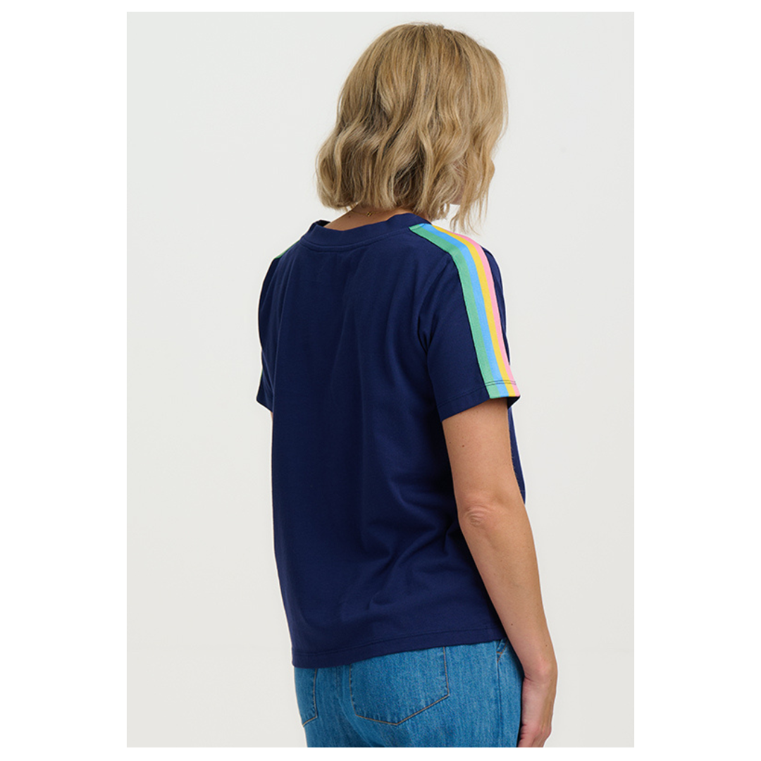 Sugarhill Brighton Macy T Shirt Navy Rainbow T1126