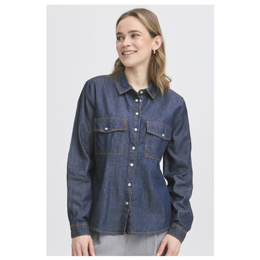 Fransa Larissa Shirt Raw Blue 20616195