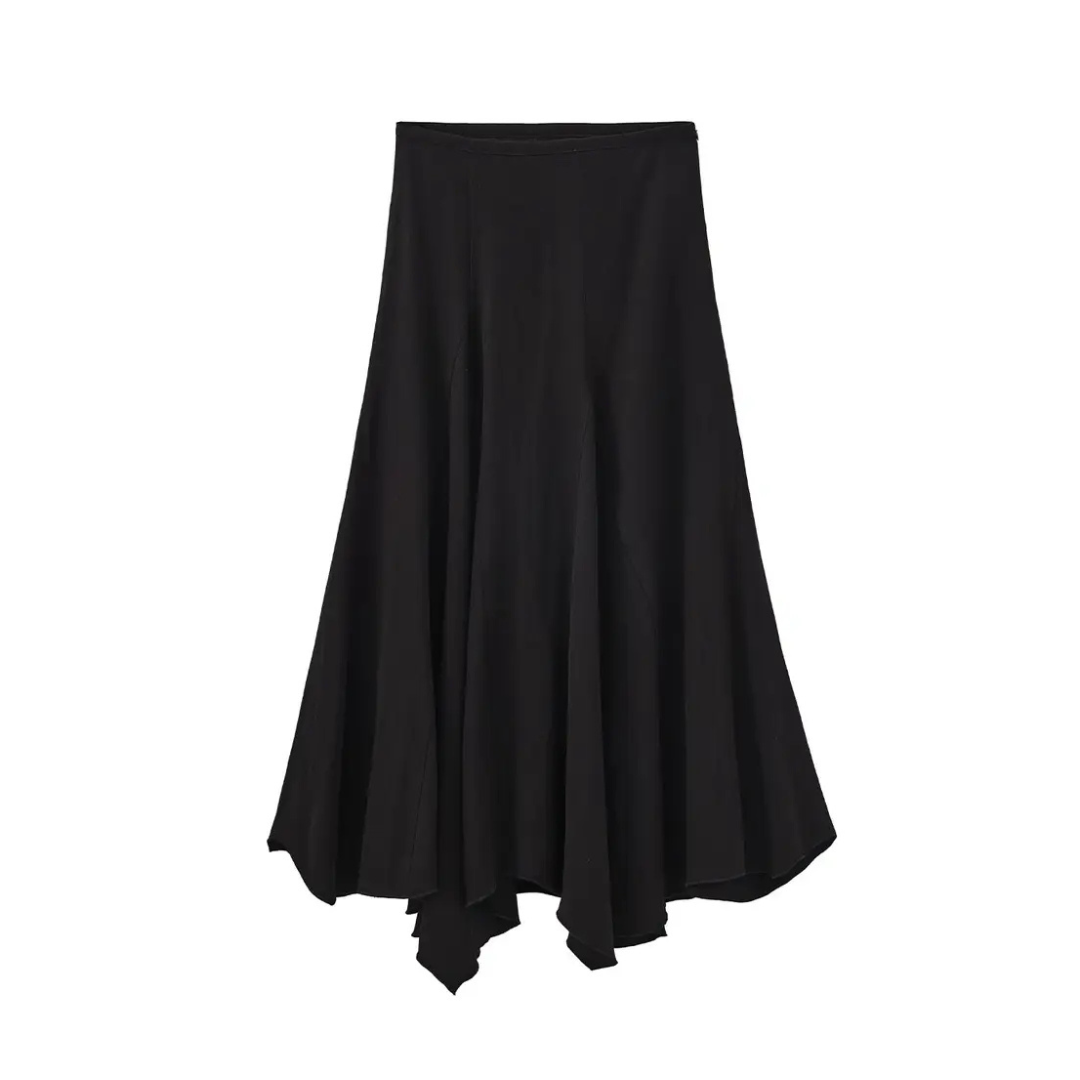 Cubic Vintage Asymmetric  A-Line Midi Skirt Black