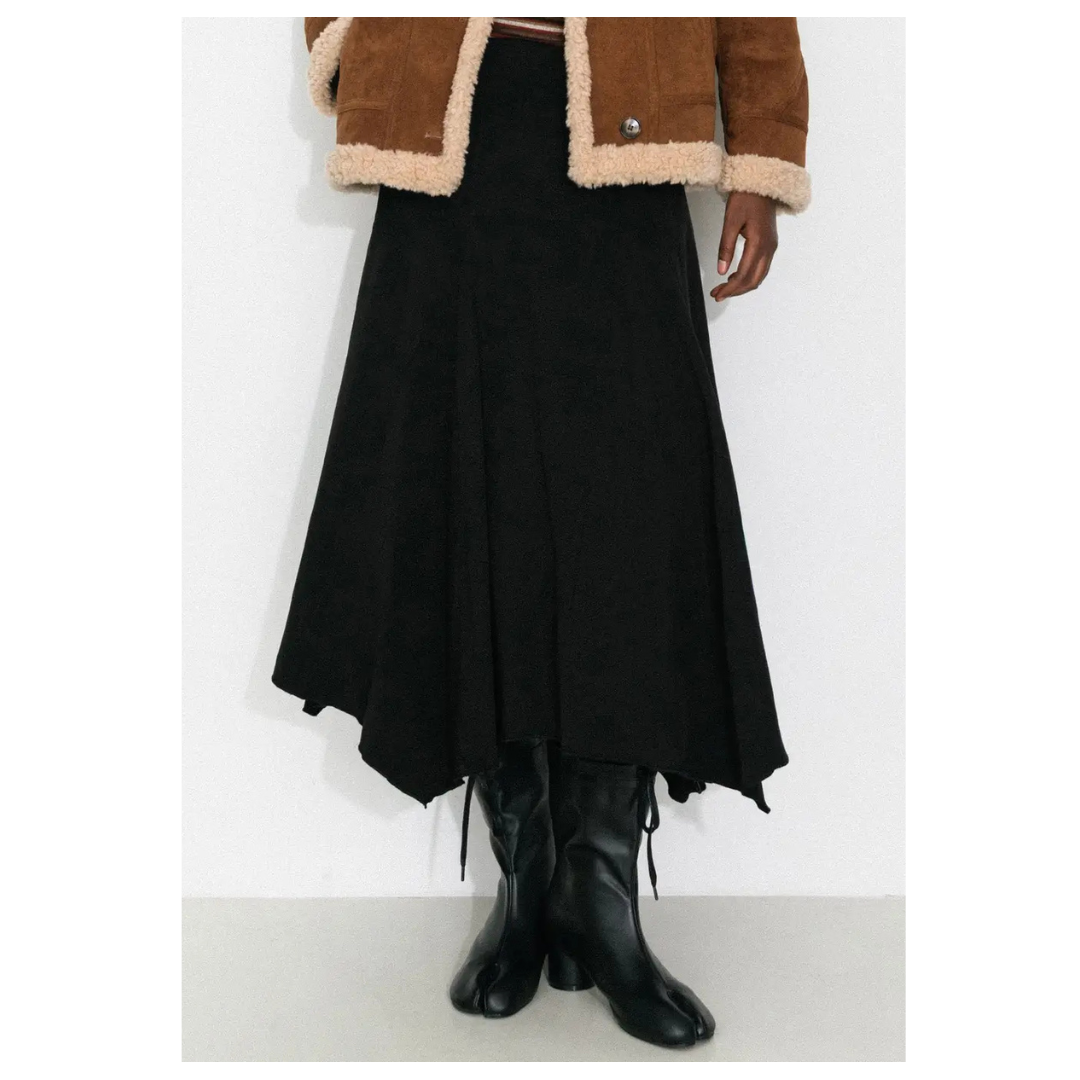 Cubic Vintage Asymmetric  A-Line Midi Skirt Black