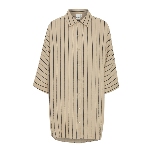 Ichi Foxa Striped Beach Shirt Doeskin/Black 20120963