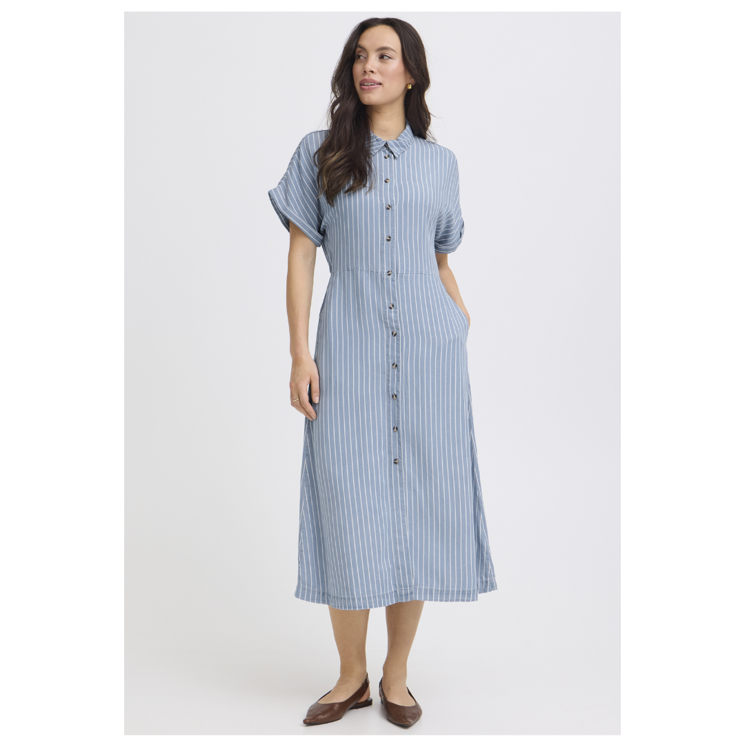 B Young Kosmo Button Dress Light Blue Stripe 20818780