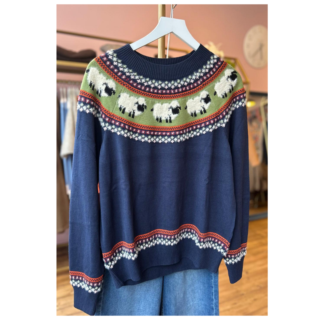 Pretty Vacant Fairisle Sheep Sweater Navy