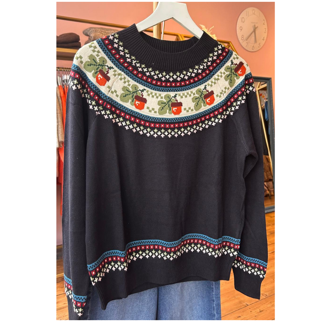Pretty Vacant Fairisle Acorn Sweater Black