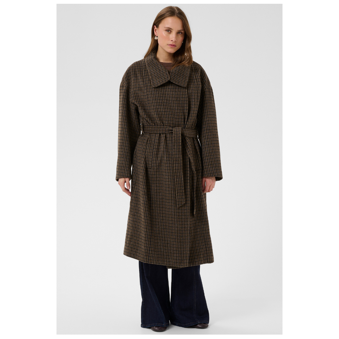 Saint Tropez Silja Coat Tan Brown Check 30514882