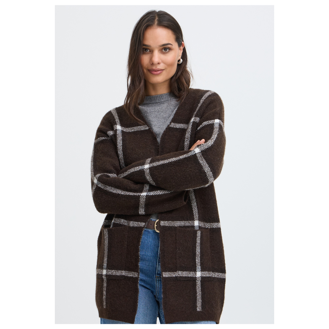 B Young Odell Checked Cardigan Java Large 20819681
