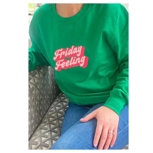 Percy & Nell Embroidered Friday Feeling Sweatshirt Green/Pink