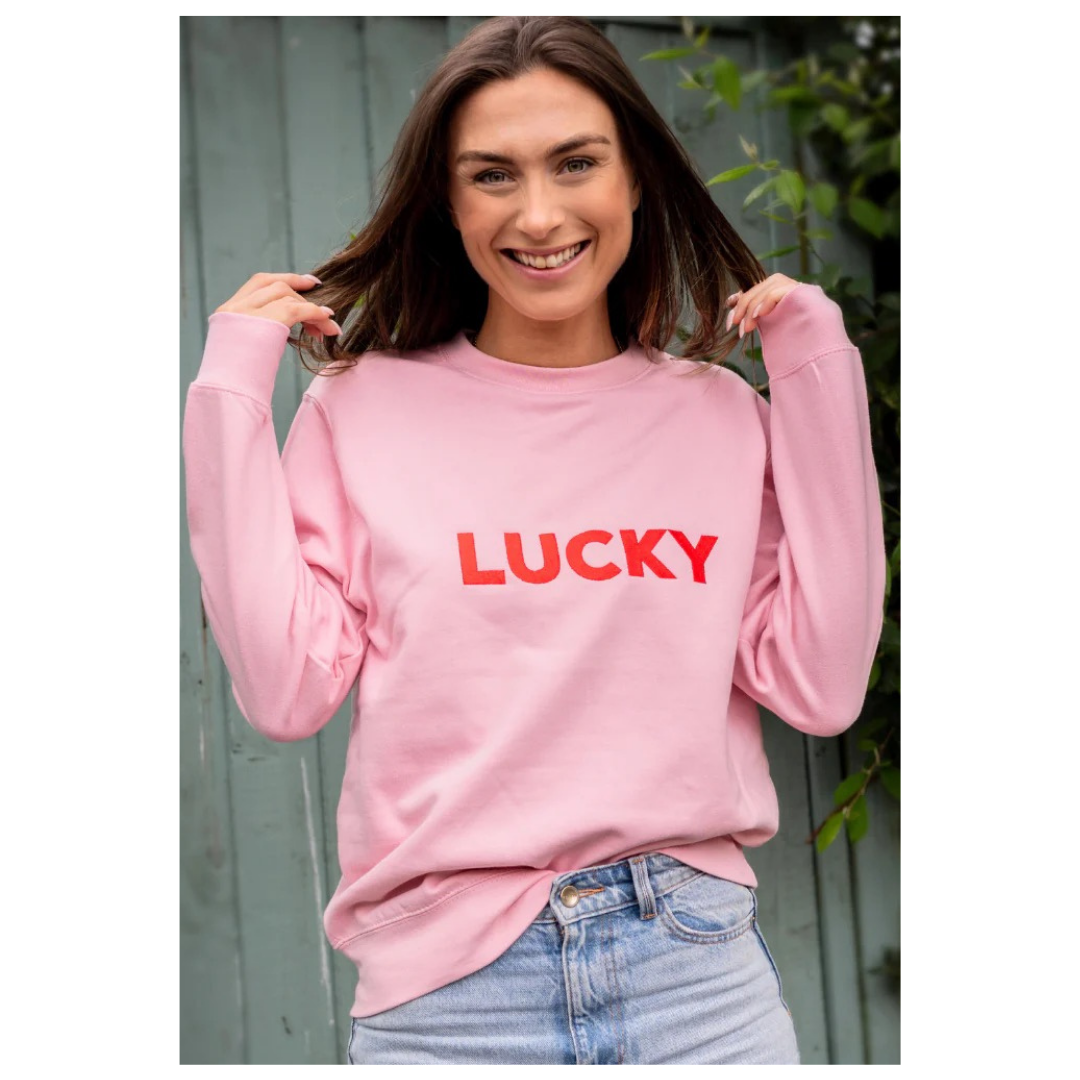 Percy & Nell Embroidered Lucky Sweatshirt Baby Pink