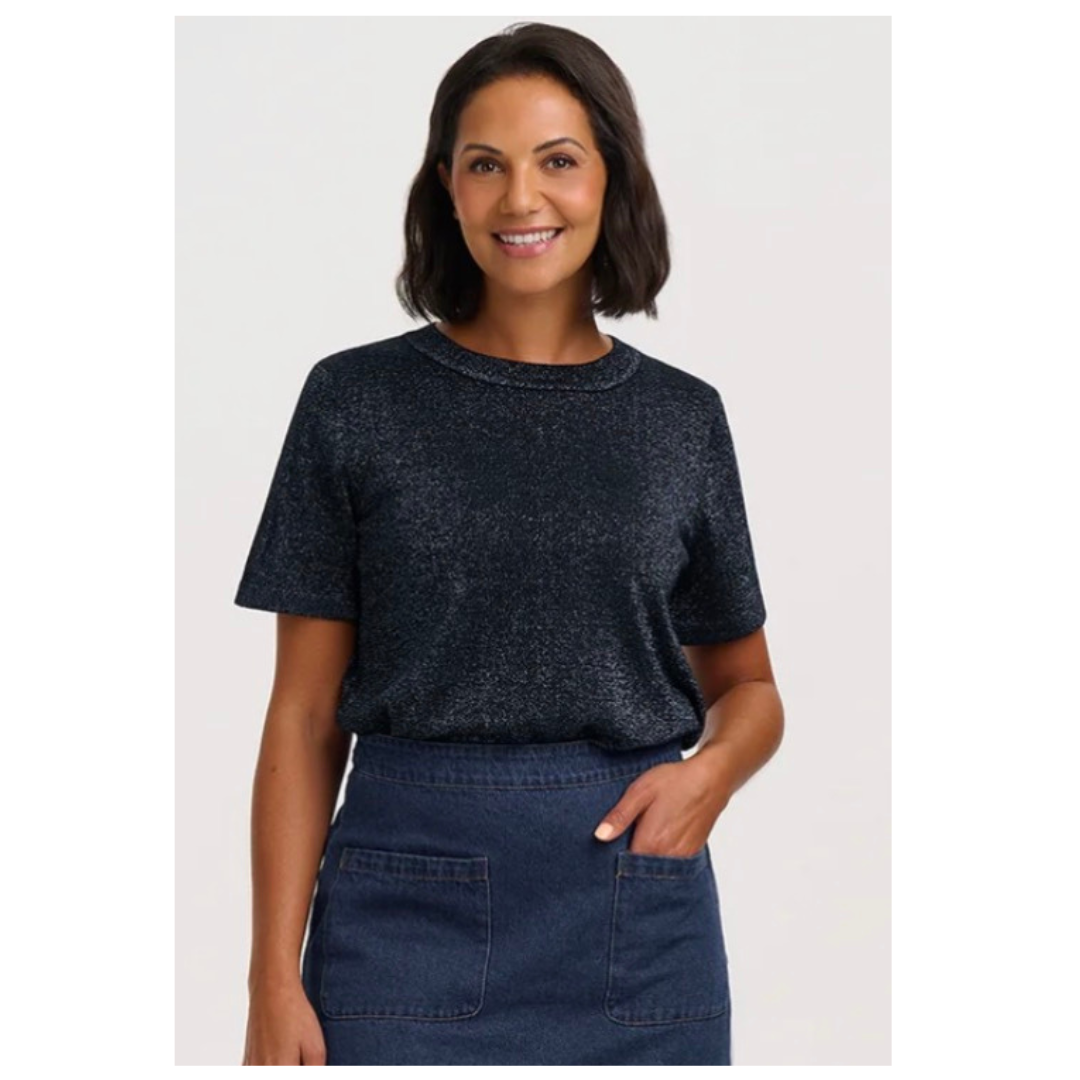 Sugarhill Brighton Ada Knitted T Shirt Teal Sparkle K1067