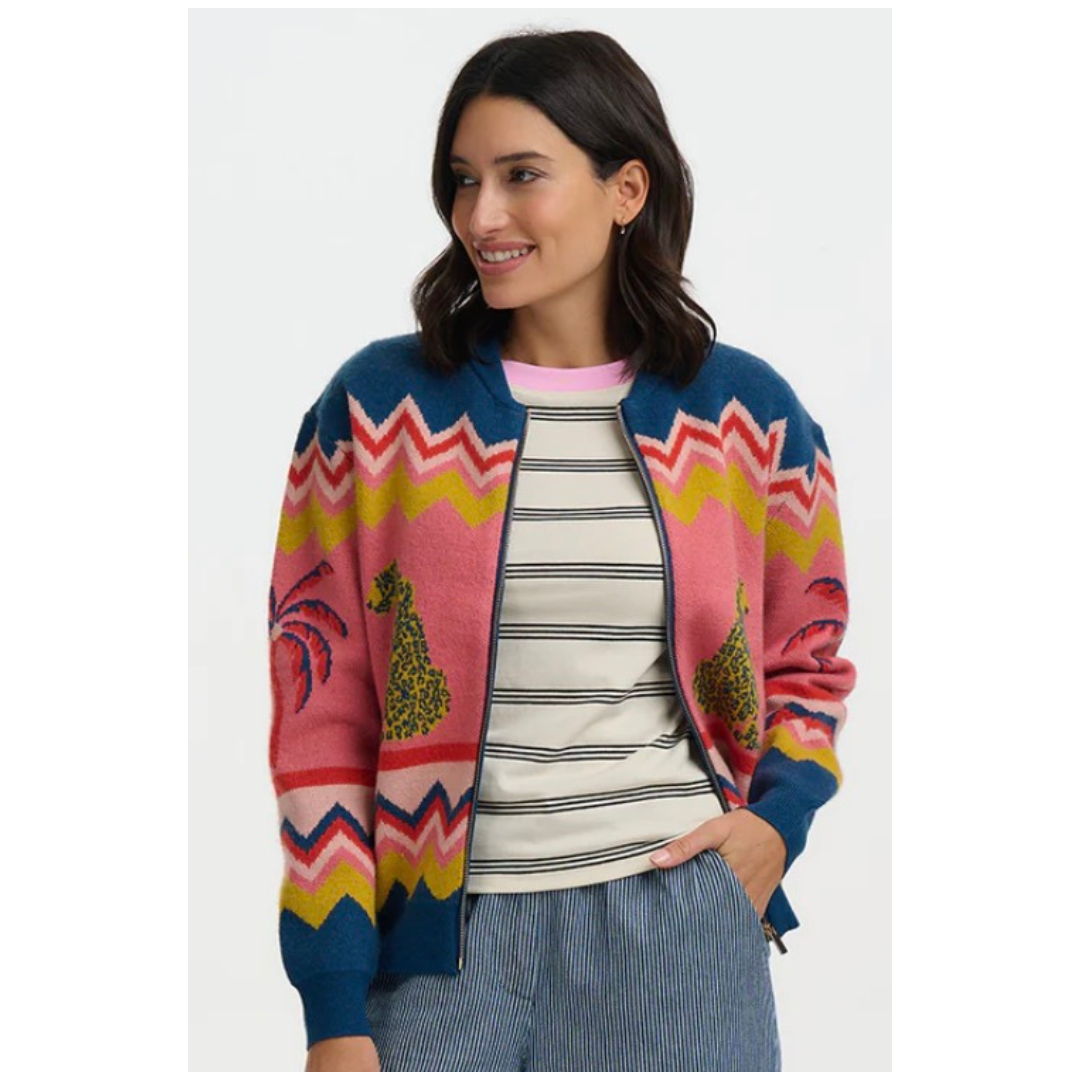 Sugarhill Brighton Solana Knitted Bomber Leopard/ Palms K0942
