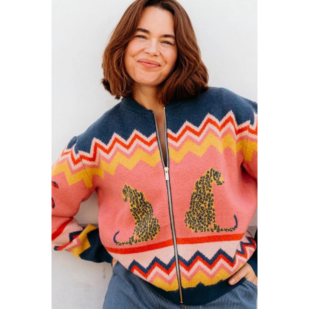 Sugarhill Brighton Solana Knitted Bomber Leopard/ Palms K0942