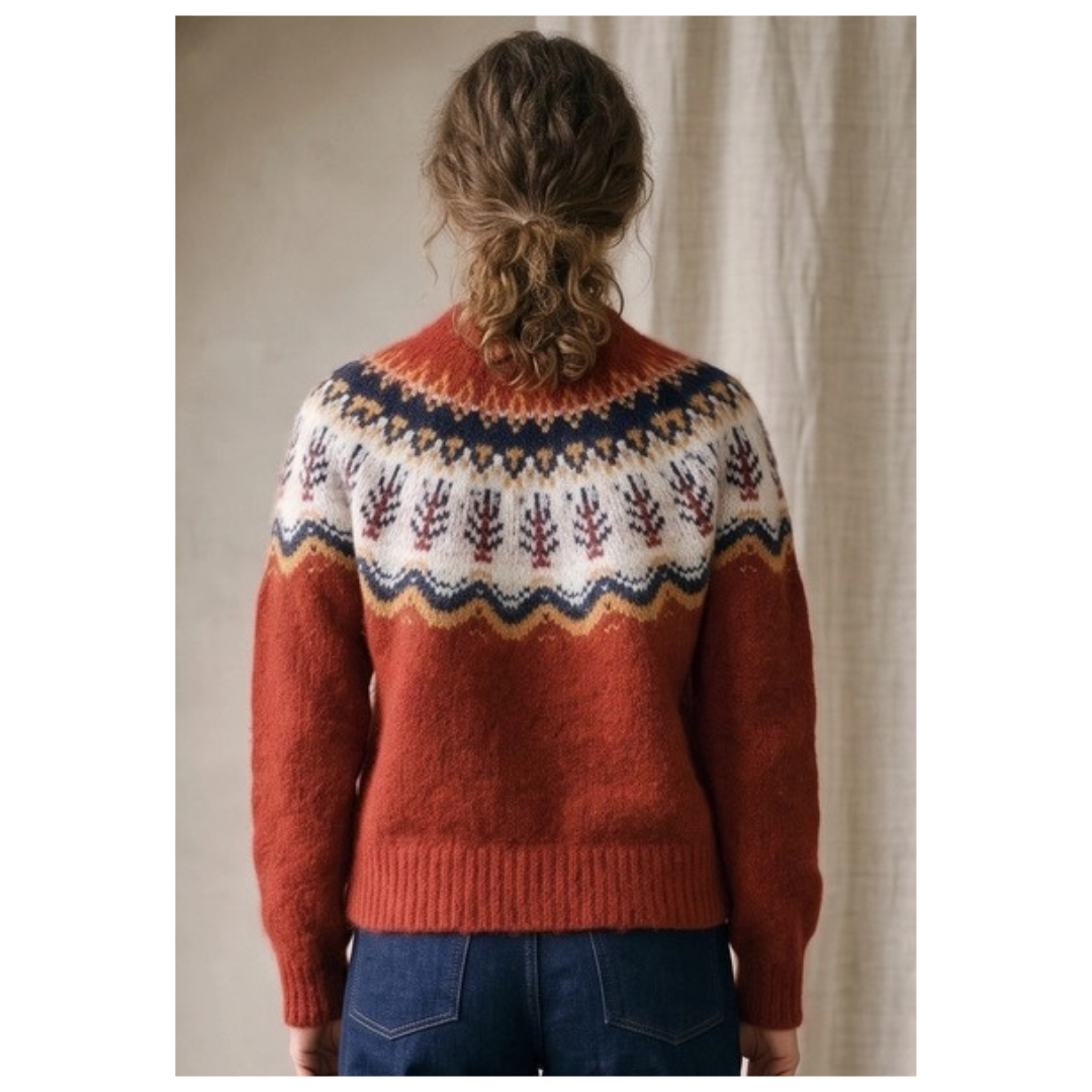 Humanity Cashmere Blend Nordic Fairisle Yoke Jumper Rust Red