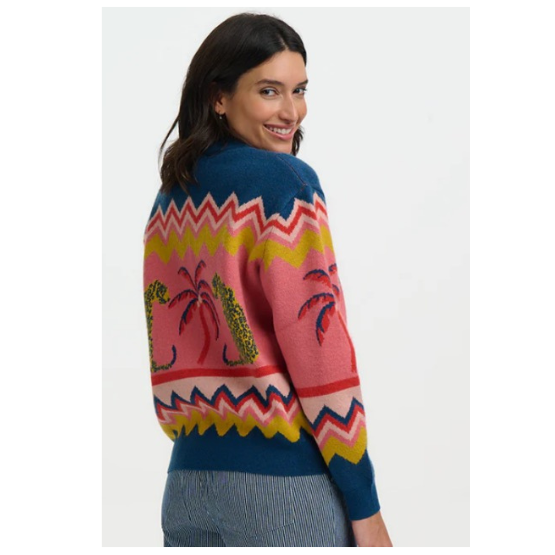 Sugarhill Brighton Solana Knitted Bomber Leopard/ Palms K0942