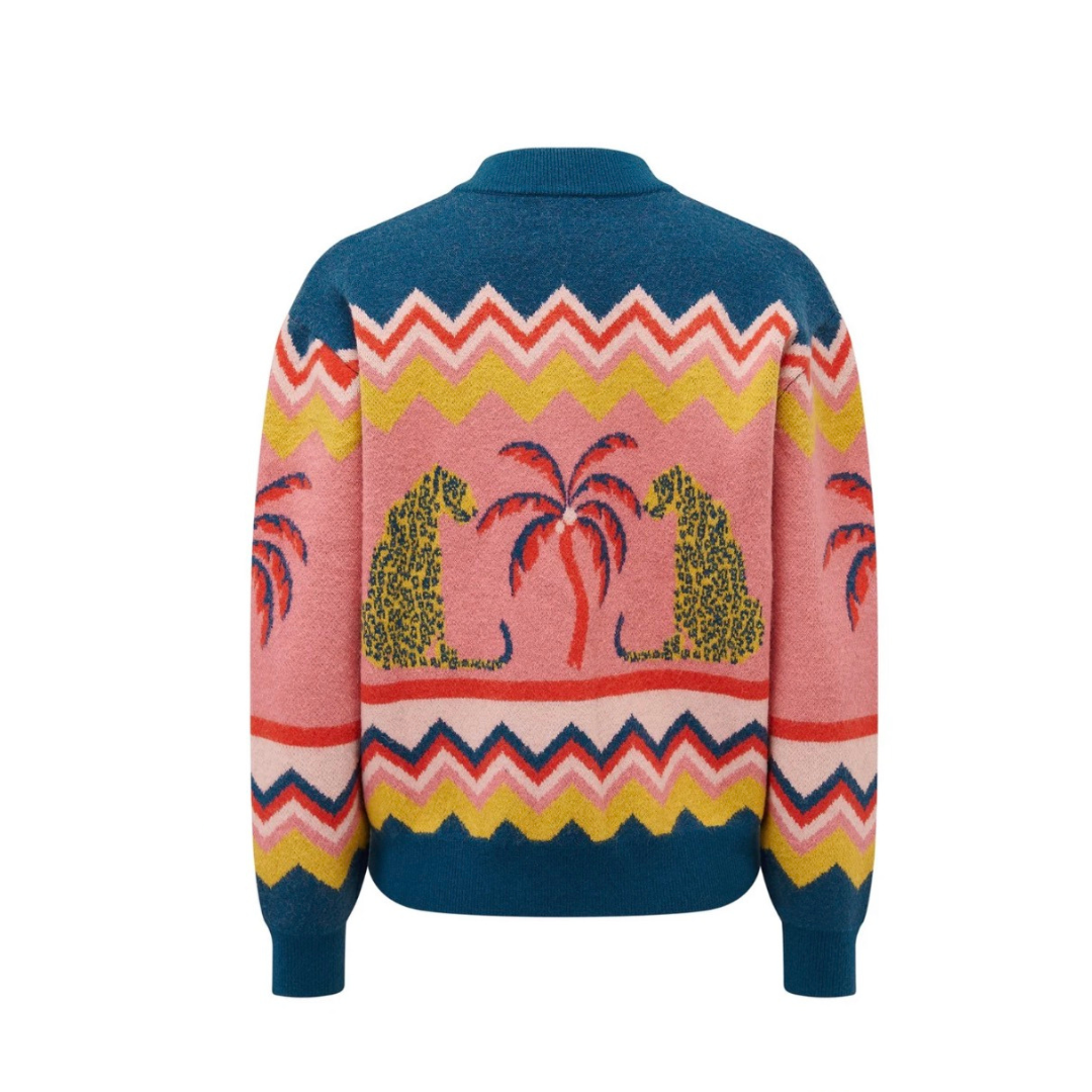 Sugarhill Brighton Solana Knitted Bomber Leopard/ Palms K0942