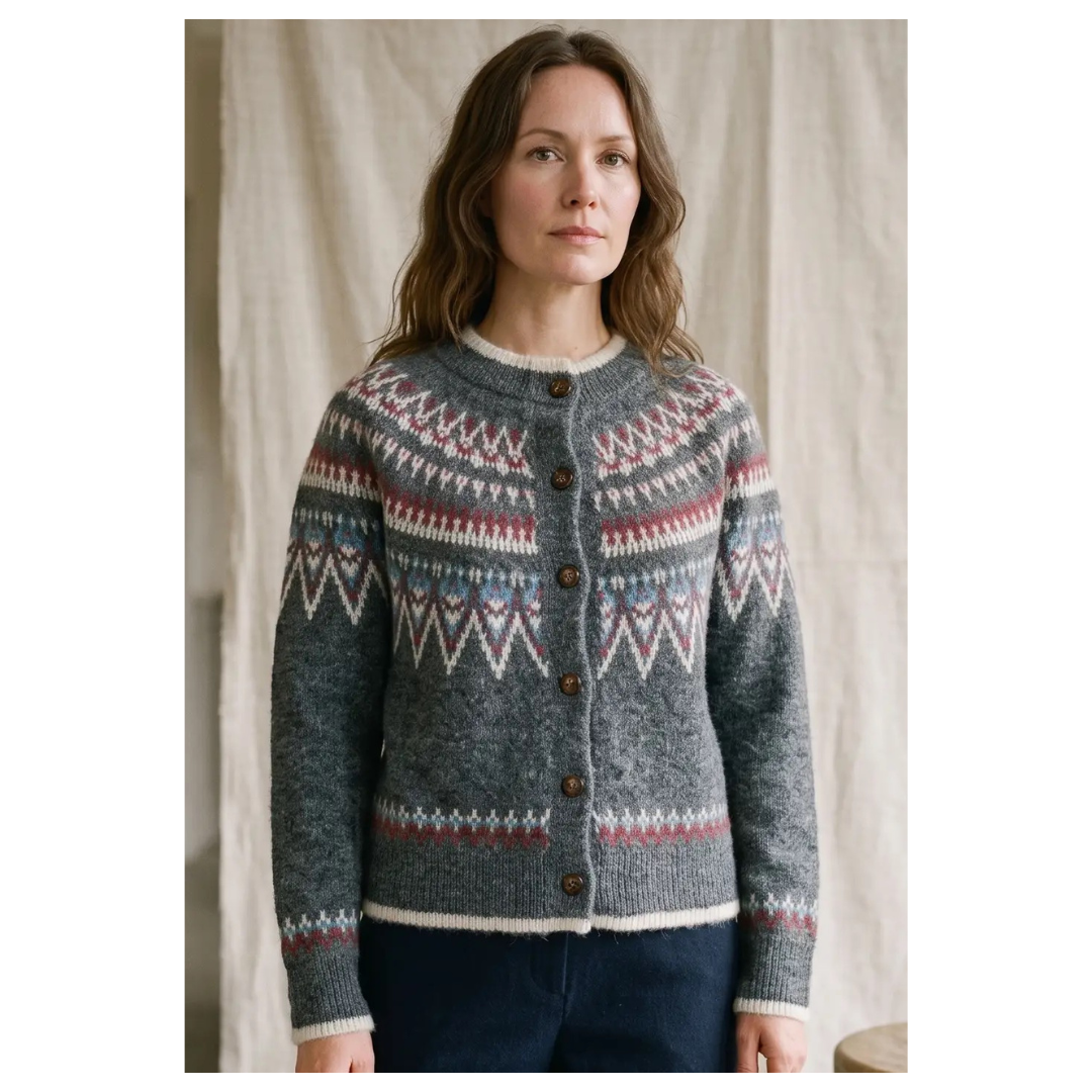 Humanity Cashmere Blend Fairisle Button Cardigan Charcoal Grey