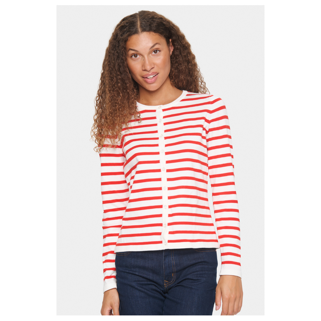 Saint Tropez Mila Striped Cardigan Ice Scarlet 30513767