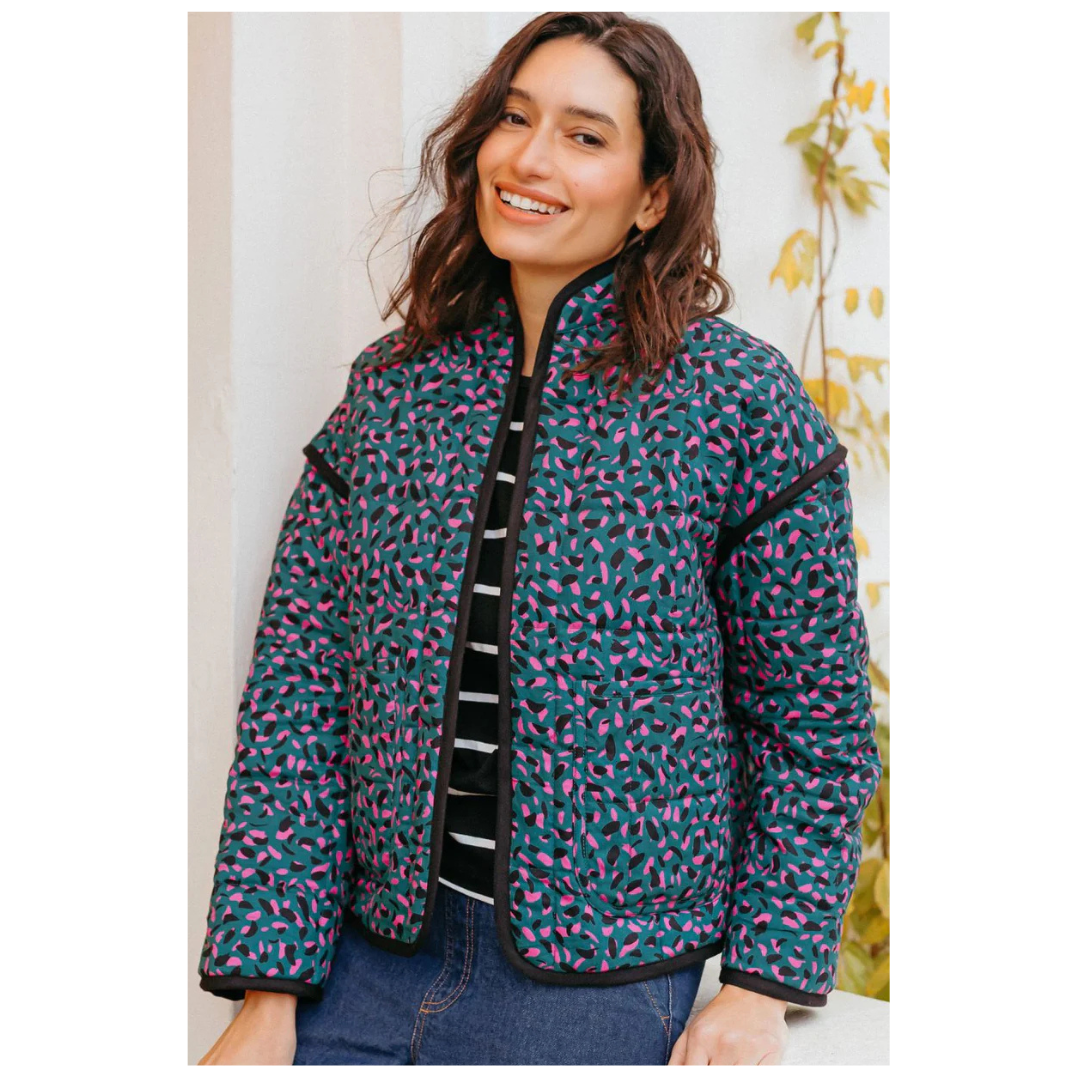 Sugarhill Brighton Elowen Quilted Jacket Green Spot J0013