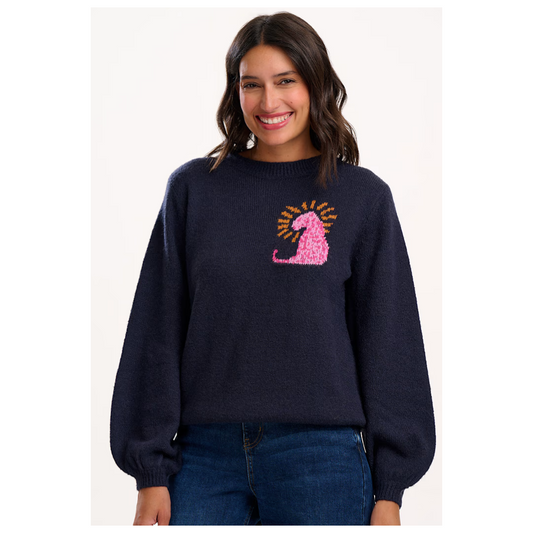 Sugarhill Brighton Essie Jumper Navy Leopard  K0909