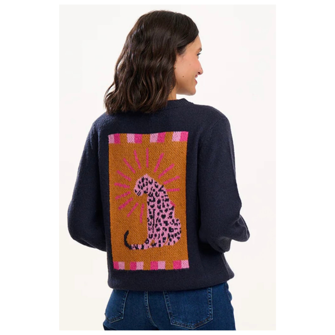 Sugarhill Brighton Essie Jumper Navy Leopard  K0909