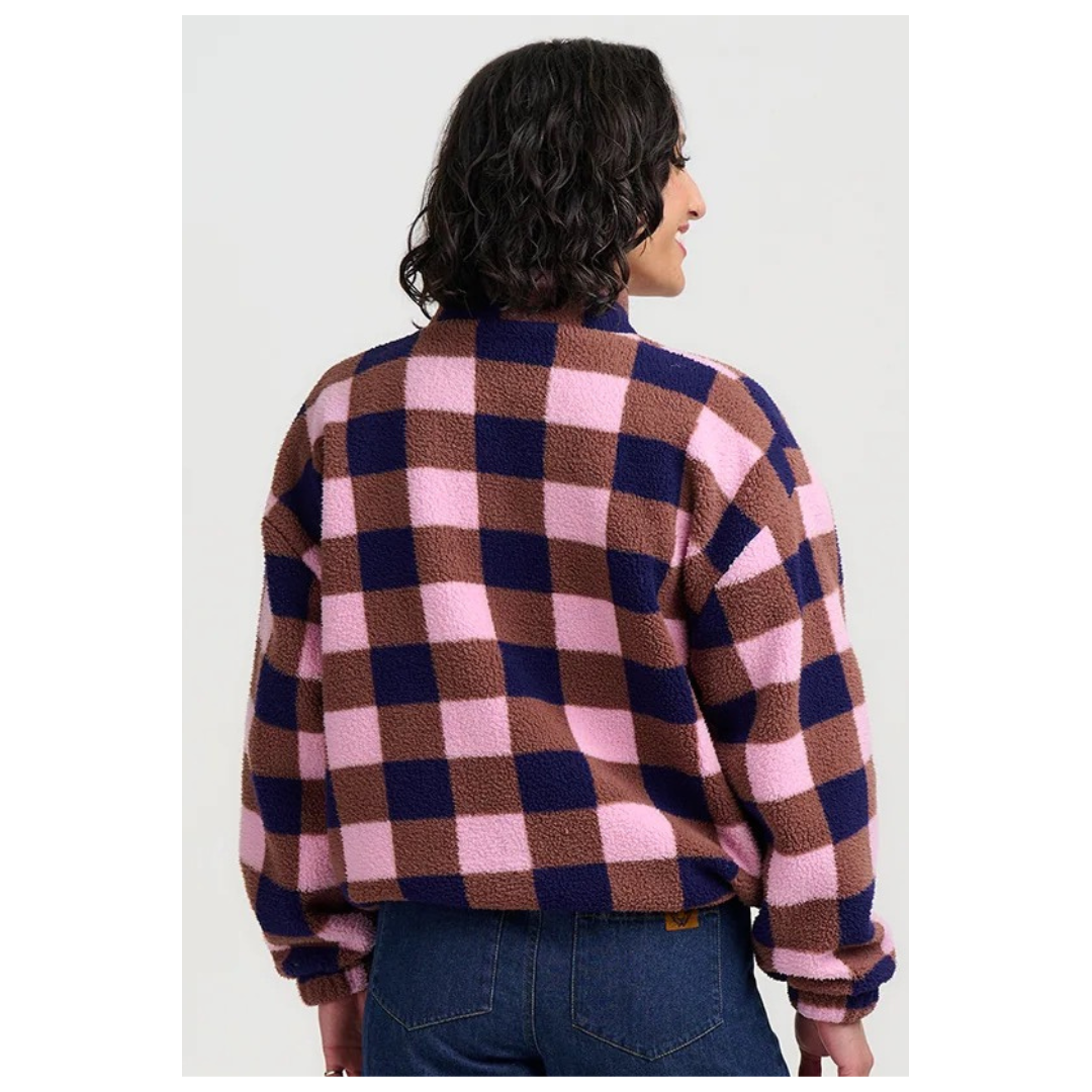 Sugarhill Brighton Hartley Fleece Navy/Pink Check J0034