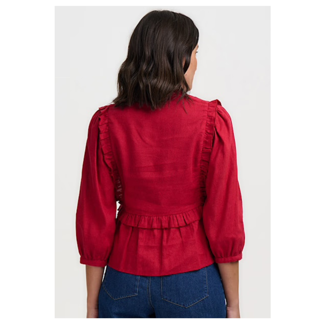 Sugarhill Brighton Wilhelmina Frill Blouse Scarlet Red T1189