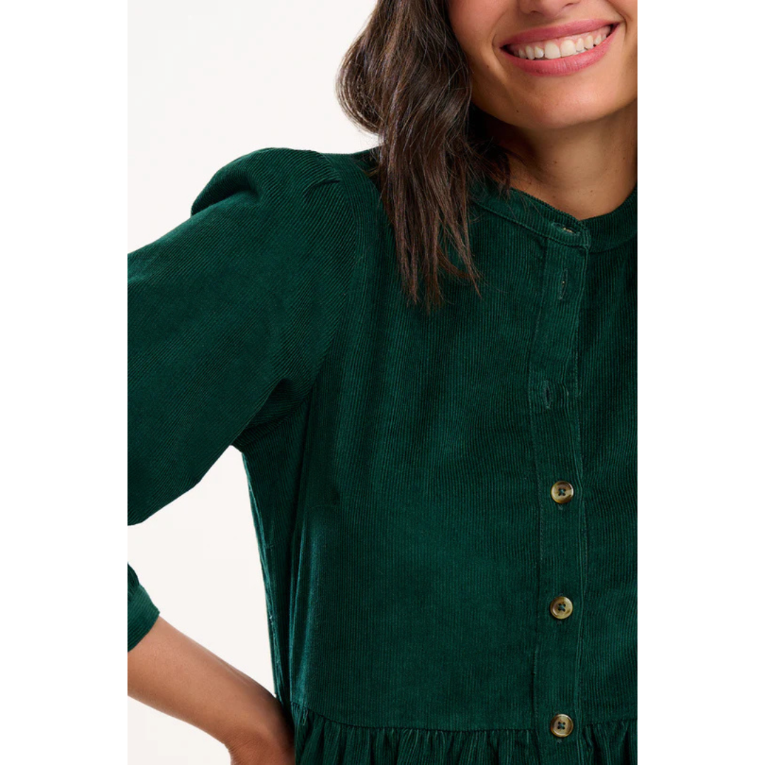 Sugarhill Brighton Brandy Mini Smock Dress Green Cord D1369