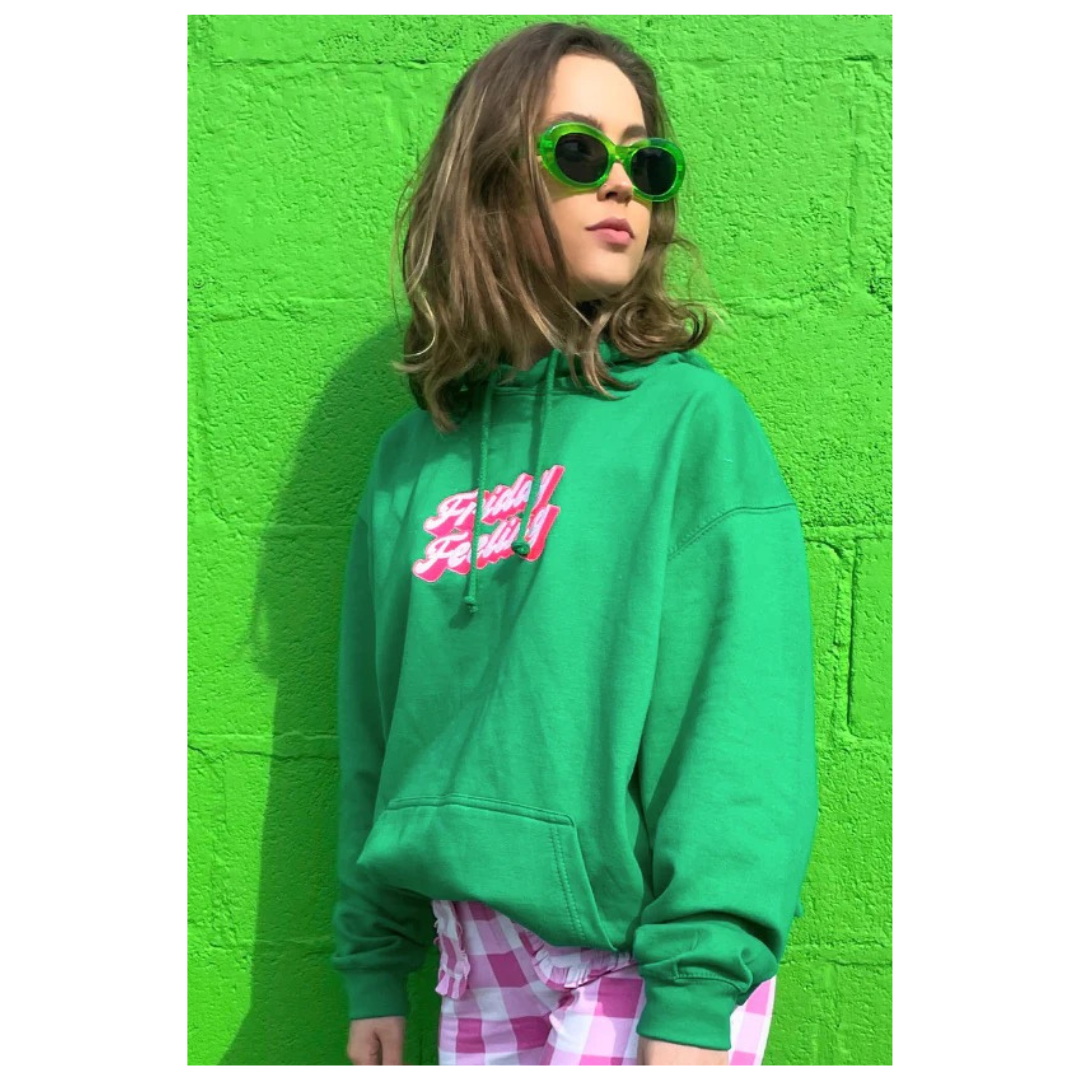 Percy & Nell Friday Feeling Hoodie Green Neon Pink