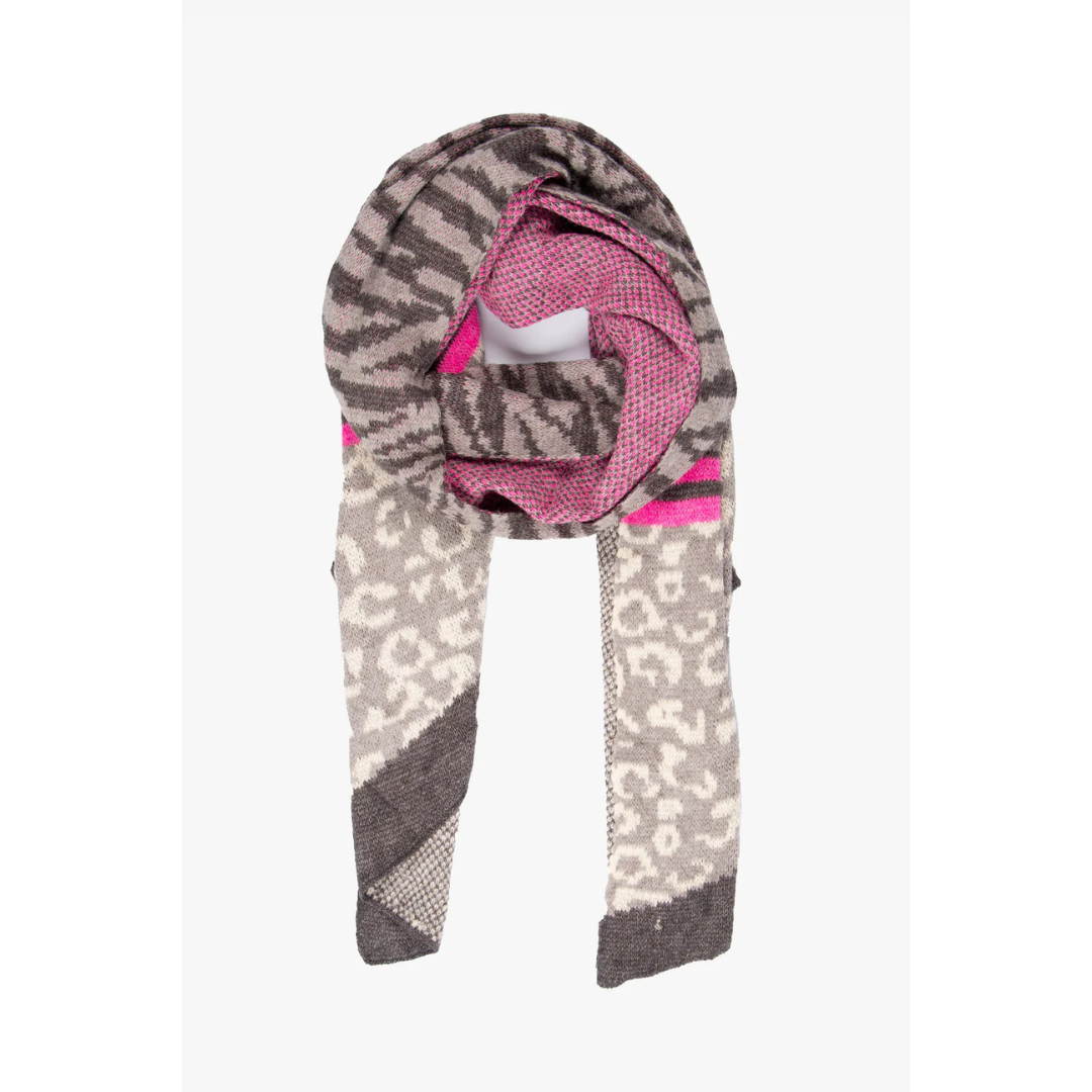 Sarta Mara Heavyweight Scarf Grey Fucshia Tiger 1486DGF