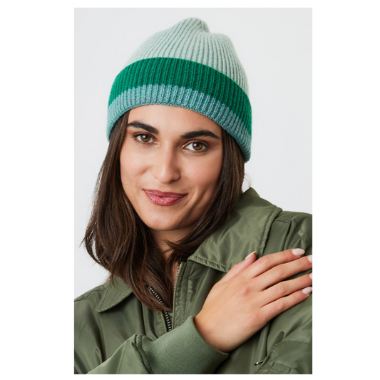 My Accessories Stripe Beanie Green AW22HA19