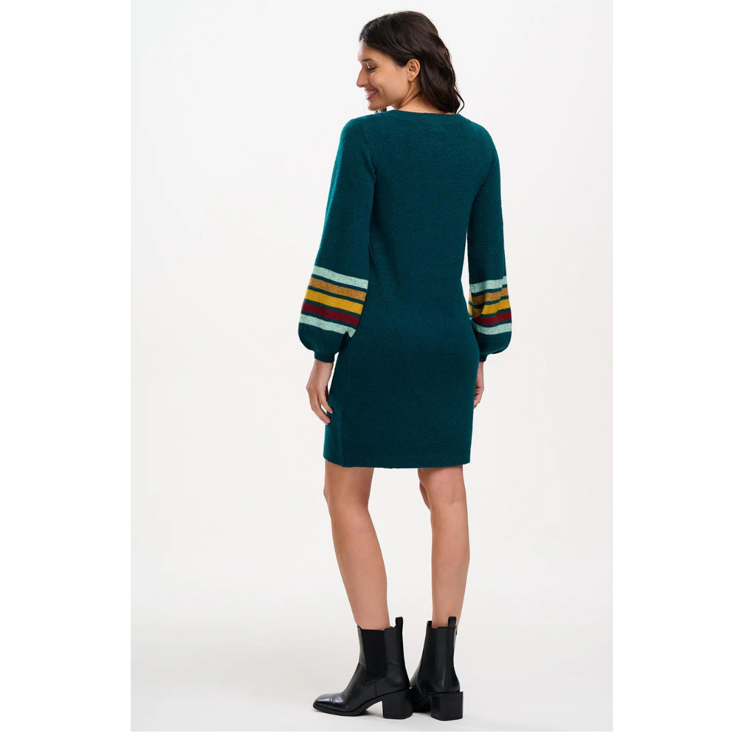 Sugarhill Brighton Talasi Knit Dress Dark Green Stripes D1195