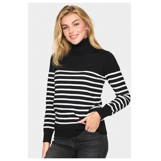 Saint Tropez Mila Rollneck Pullover Black Stripe 30513772