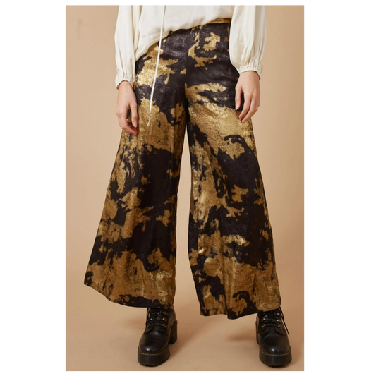 Traffic People Loretta Flare Trousers Dress Black/Gold 10972080