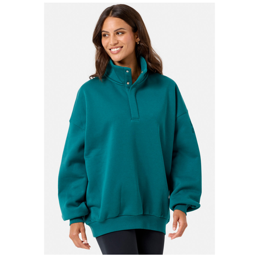 GymplusCoffee Sierra Snap Collar Sweatshirt Teal