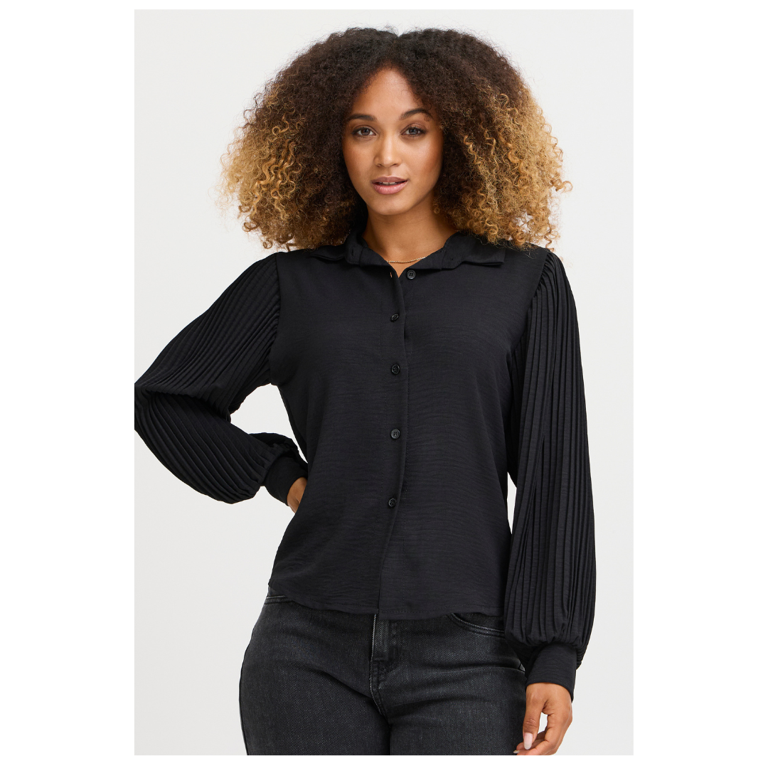 Sorbet Belmo Plisse Shirt Jet Black 22100816