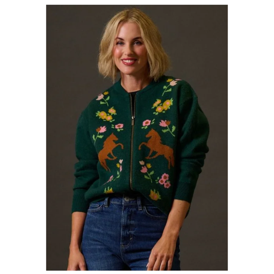 Sugarhill Brighton Solana Bomber Green Wild Horses K0963