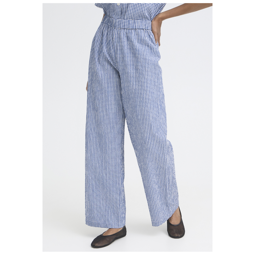 Ichi Jilma Pants Blue/White Check 20125621